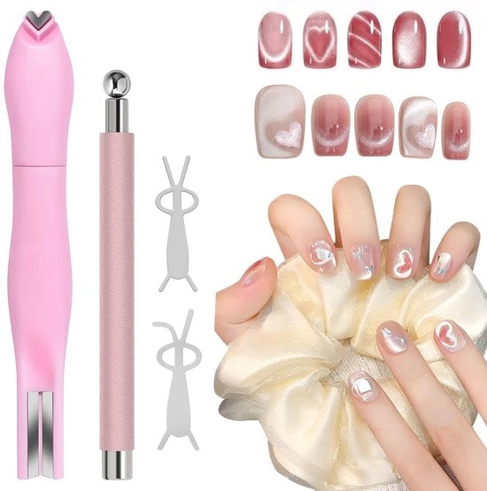 Kit Magnetizzazione unghie 4-in-1 - 3-in-1 Magnet con Penna - Guide con coniglio - Orecchio gatto Nail Art - Disegno 3D Nail Art - Per uso domestico o salone - Set di Nail Art
