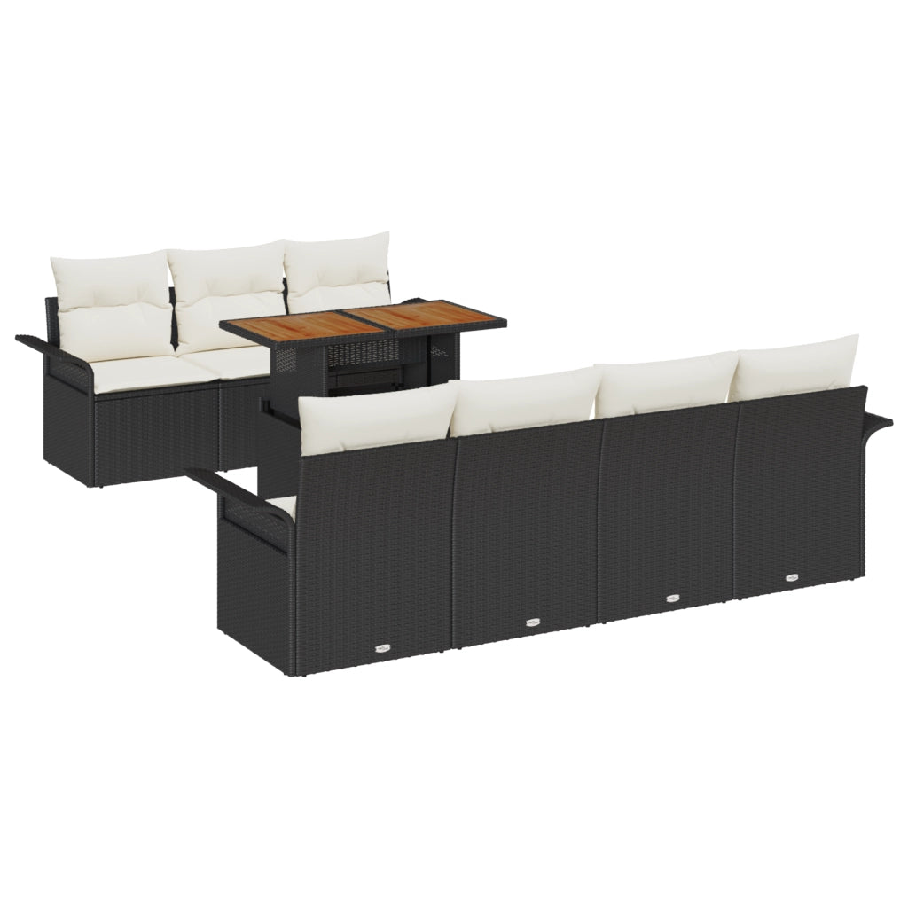 Set Divano da Giardino di 8 Pezzi con Cuscini in Rattan Nero Acacia