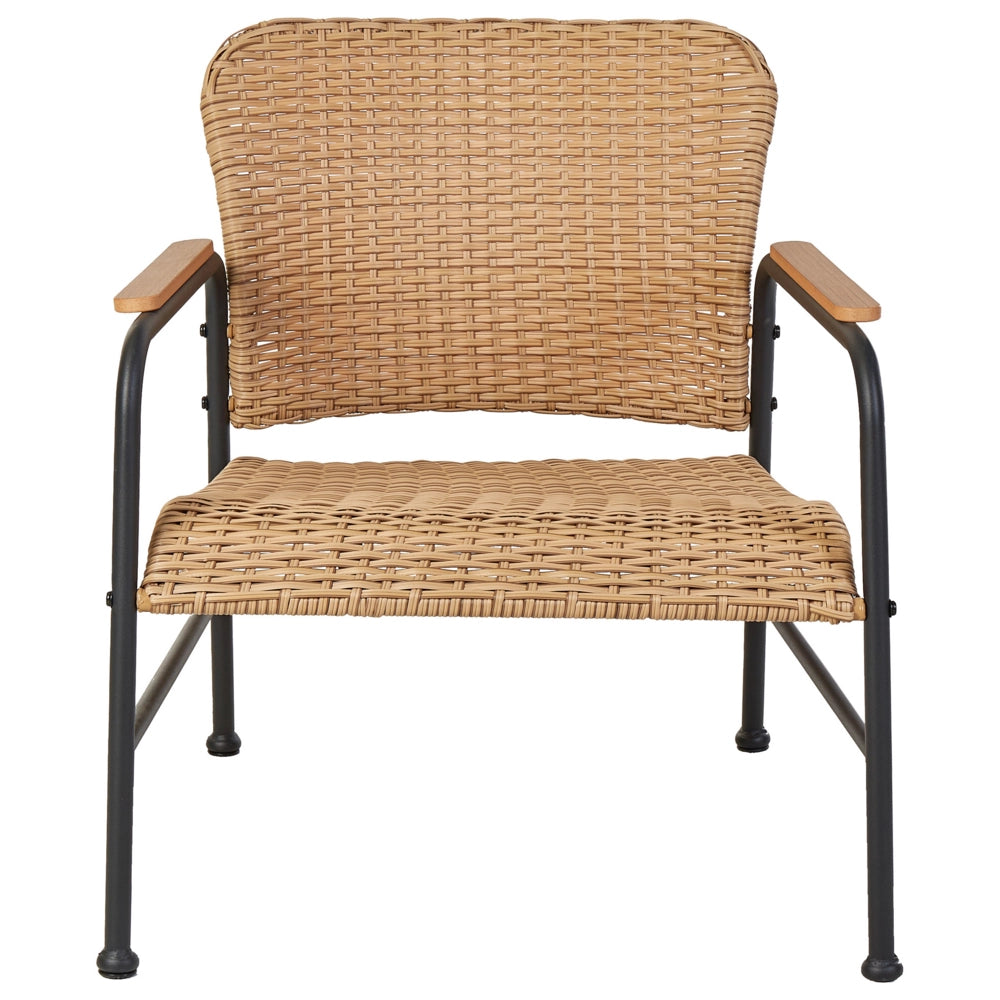 Set di divani da giardino a 4 posti in rattan naturale PE Telaio in acciaio Gambe nere 2 posti a sedere 2 poltrone Tavolino da caffè