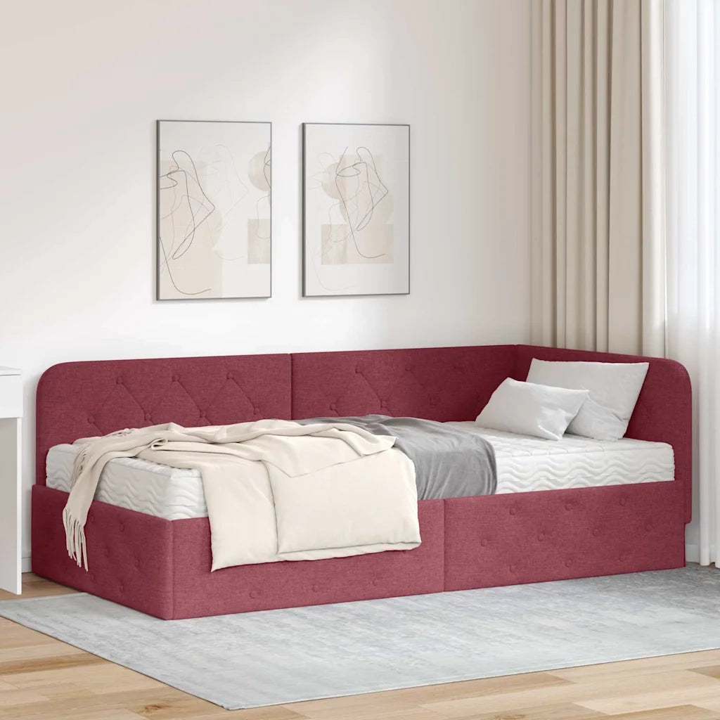 Cornice del letto ad angolo Rosso Vino 90 x 200 cm Tessuto 3394048