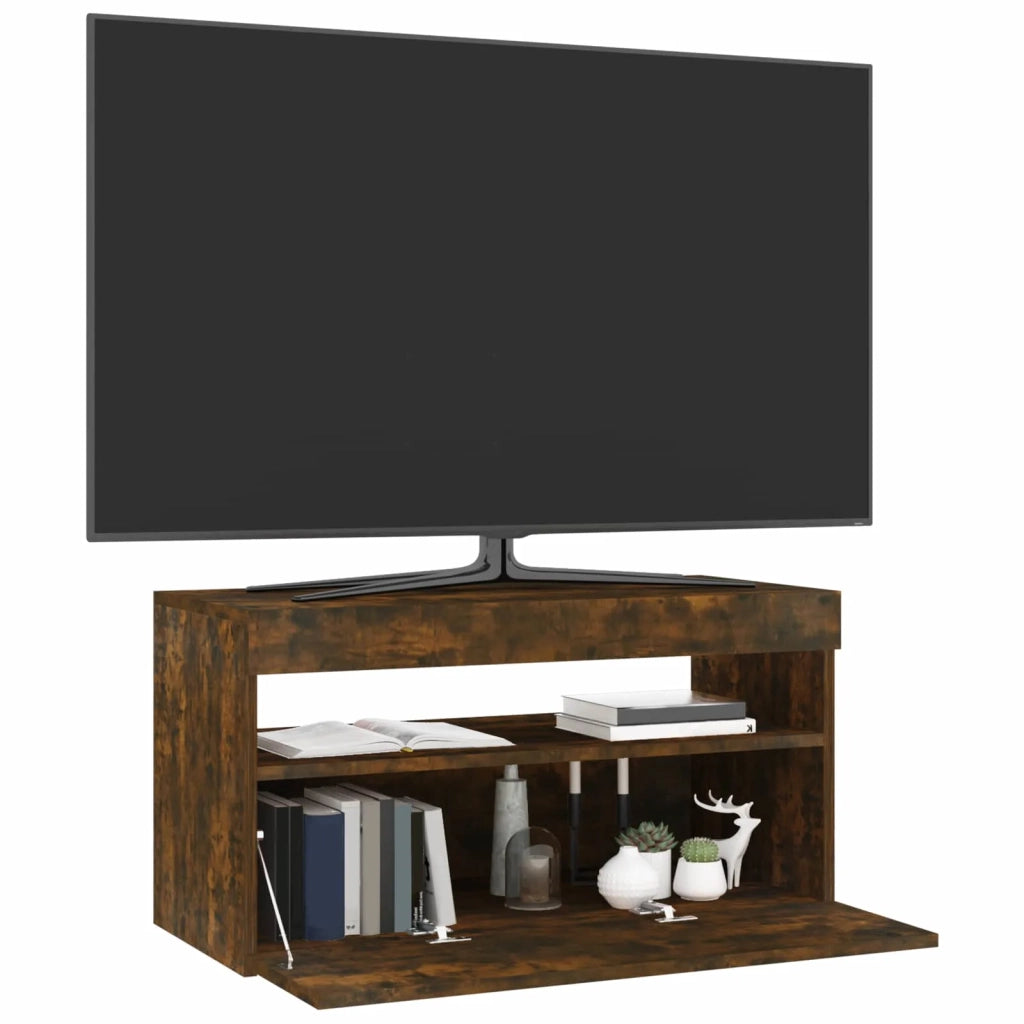 Mobile Porta TV con Luci LED Rovere Fumo 75x35x40 cm 815123