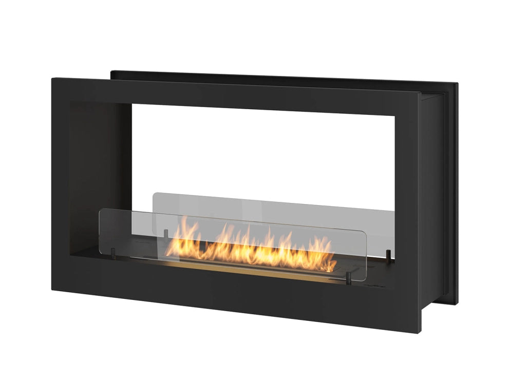 Camino a Bioetanolo da Incasso 90x50 cm Bifacciale 2 Side 900 Nero con Vetro