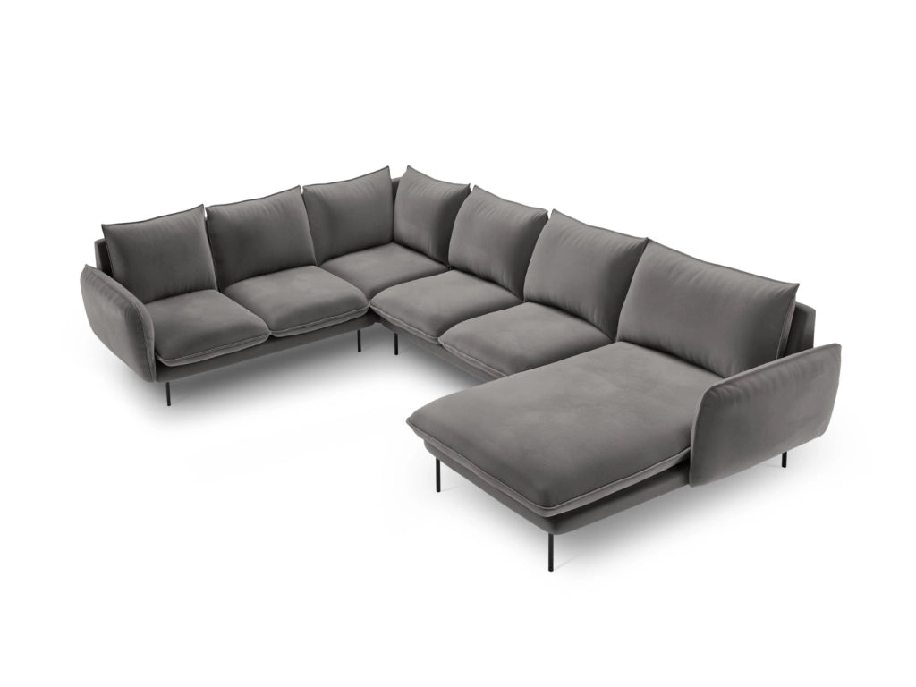 Cosmopolitan Design - Divano panoramico sinistro "Vienna" 7 posti in velluto grigio chiaro 