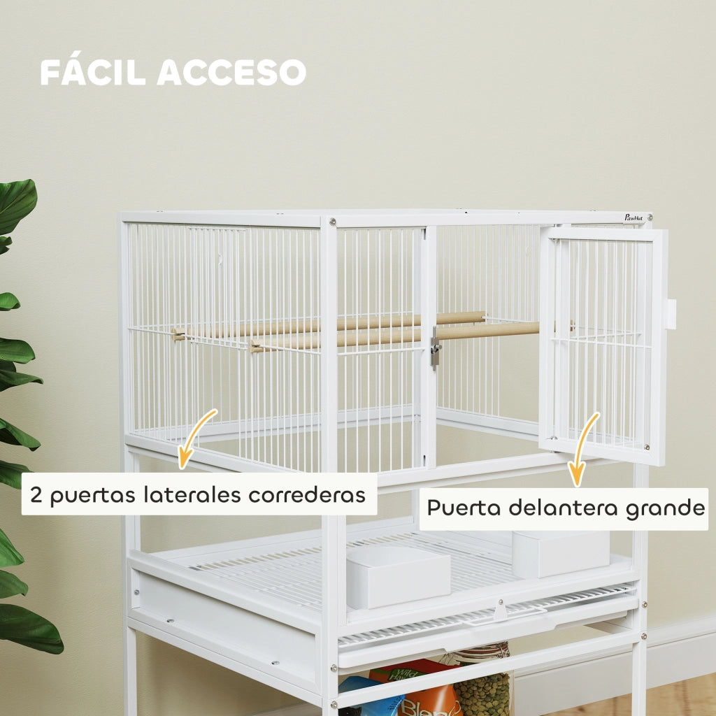 Gabbia per Uccelli con Pannelli Acrilici ¨C zephmum ¨C 48x46x83 cm Bianco