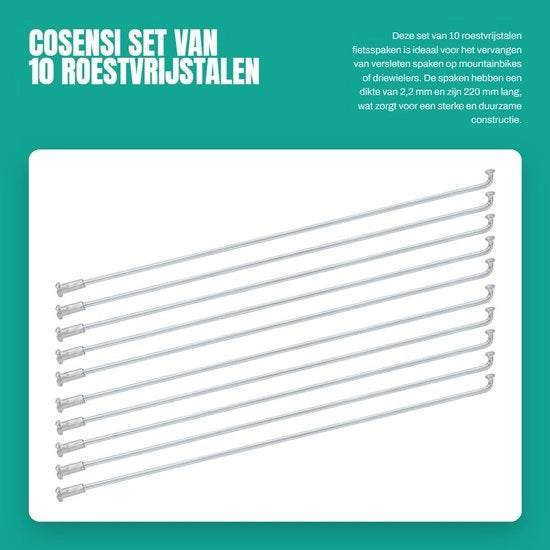 Accessori per bicicletta - Spoke per bicicletta da montagna - 10 pezzi - Acciaio inossidabile - Diametro 2,2 mm - Per biciclette da 3 ruote
