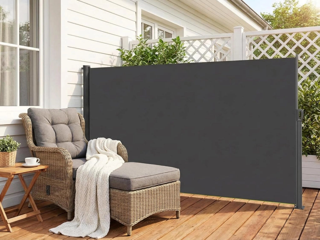 Tenda da Sole Laterale 180 x 400 cm (H x L),Tendone Laterale Estensibile,Tenda Sole Allungabile,Tenda Laterale Avvolgibile,Impermeabile,Protezione Solare,Rivestimento in PU,per Balcone,Terrazzo,Grigio