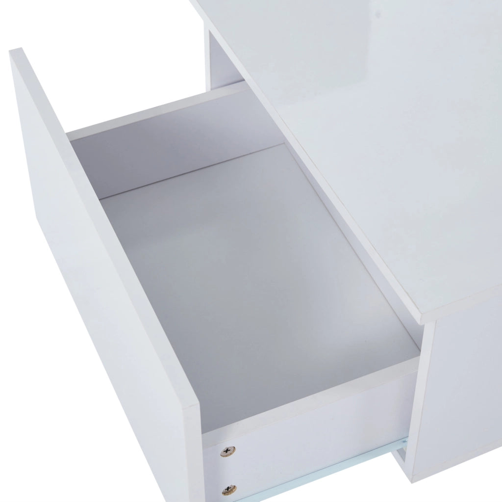 Tavolino da caff猫 100x50x35 cm; LED regolabile con 2 cassetti; MDF e acrilico; bianco