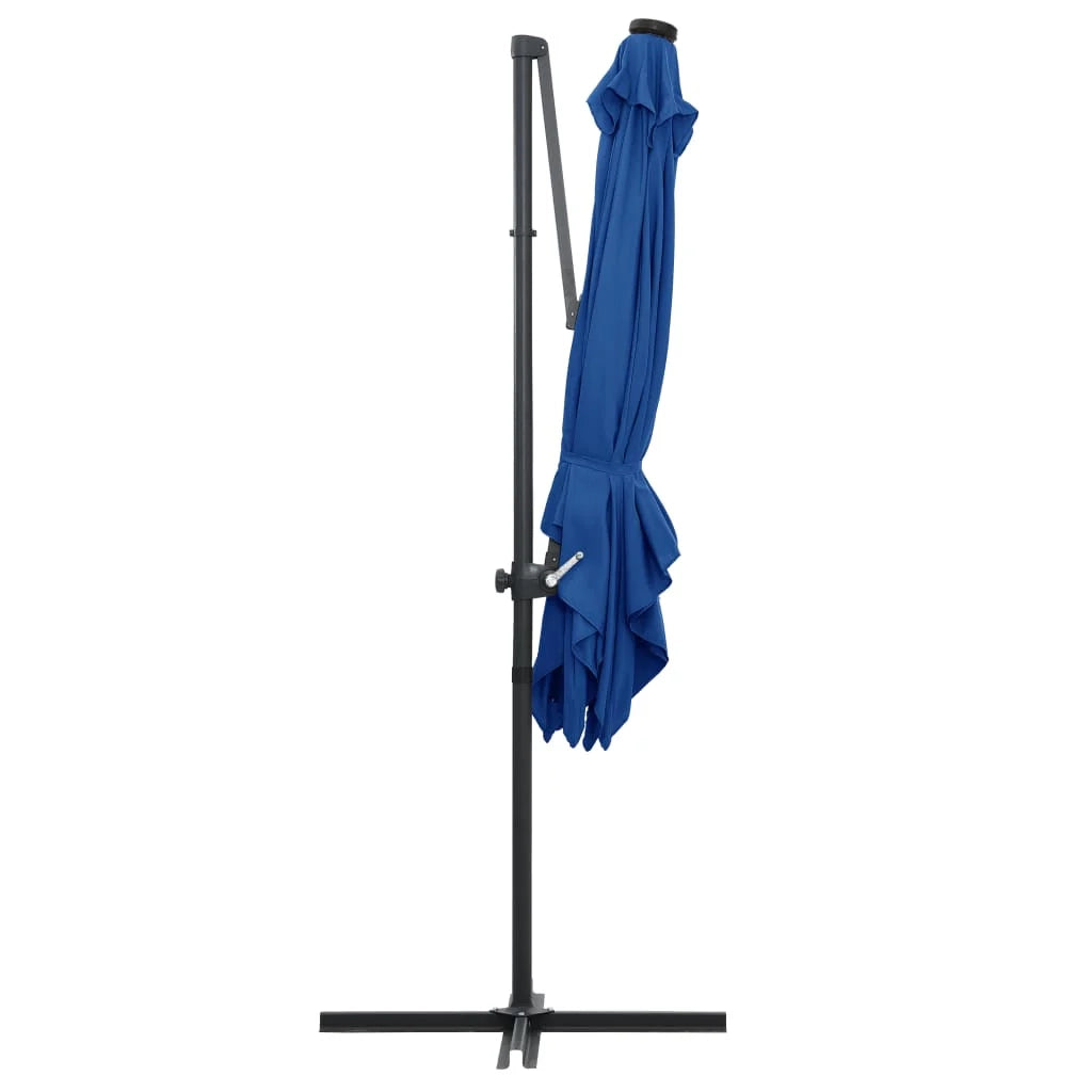 Ombrellone da giardino a sbalzo con illuminazione a LED e palo in acciaio 250 x 250 cm azzurro 02_0008446