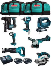 MAKITA Kit MK703 (DHR171 + DGA504 + DTD154 + DJR186 + DJV182 + DSS610 + DML802 + 2 Batterie 5,0 Ah + Caricabatterie + 2 x LXT600)