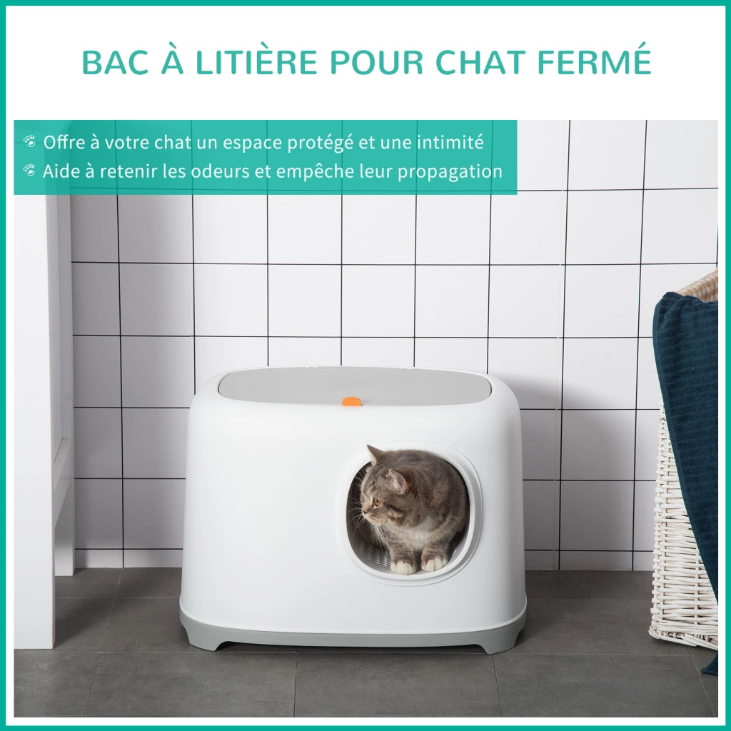 Casetta igienica per gatti chiusa con coperchio e paletta ¨C zephmum ¨C bianco plastica 55x40x39 cm