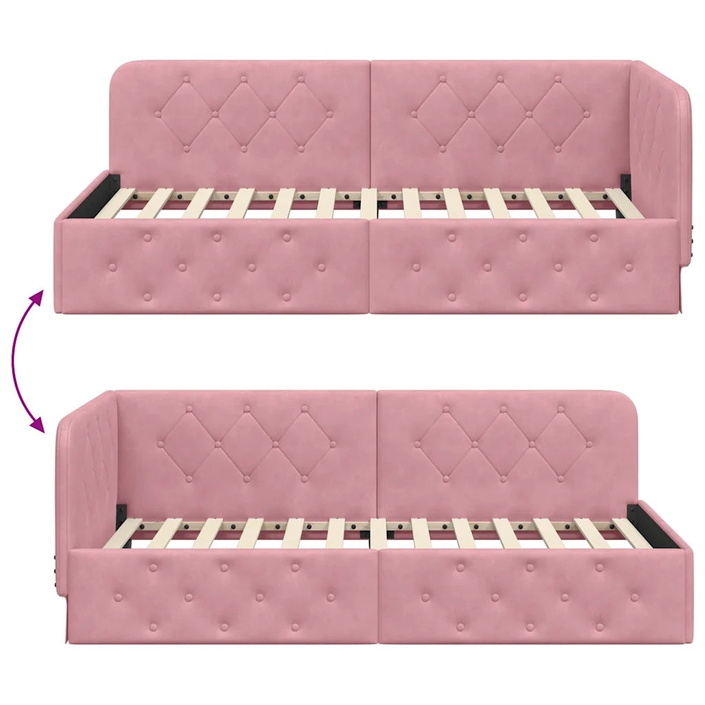 Cornice del letto ad angolo Rosa 90 x 200 cm Velluto 42016536