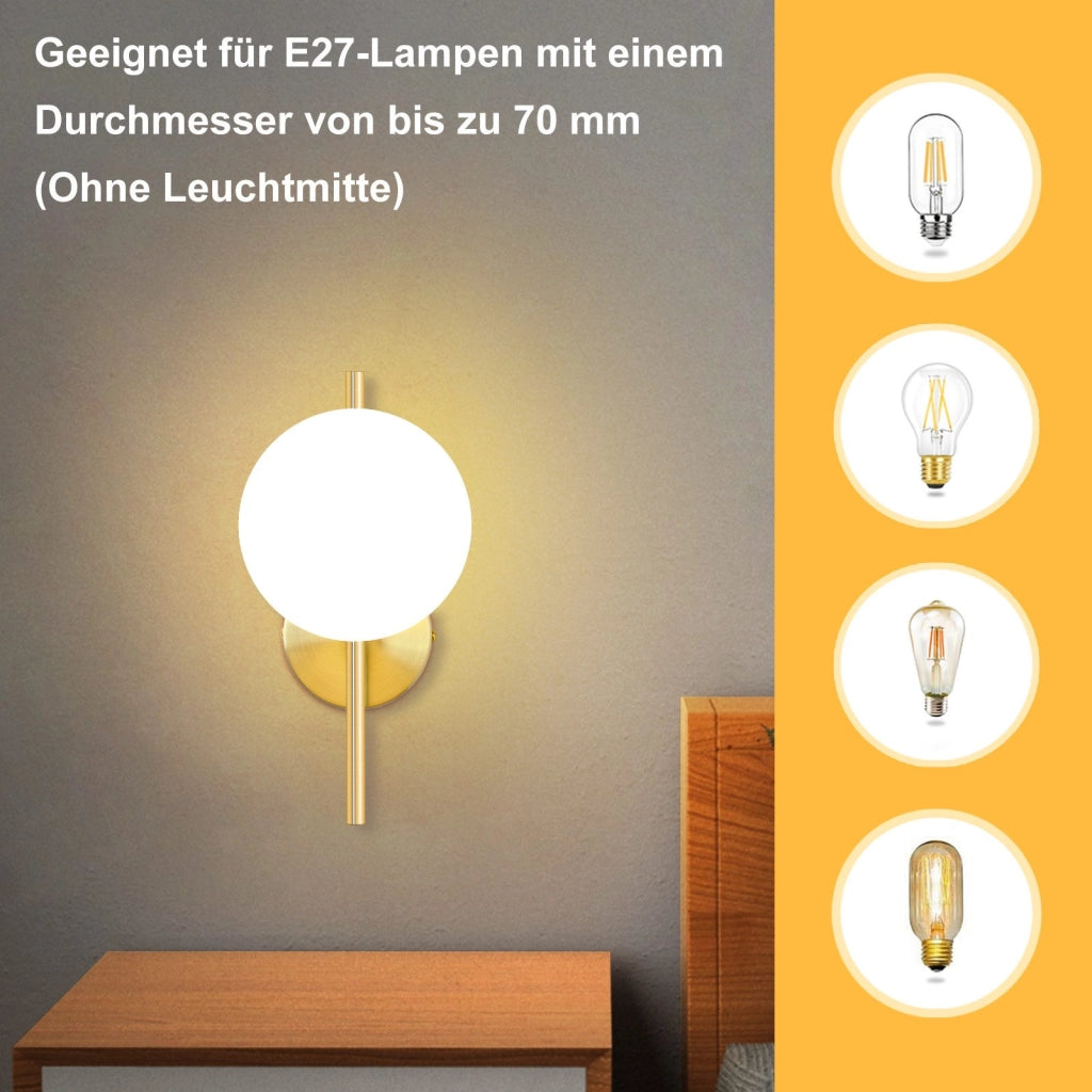 ZMH Applique da parete moderna per interni lampada da parete in oro con paralume in vetro E27 camera da letto corridoio