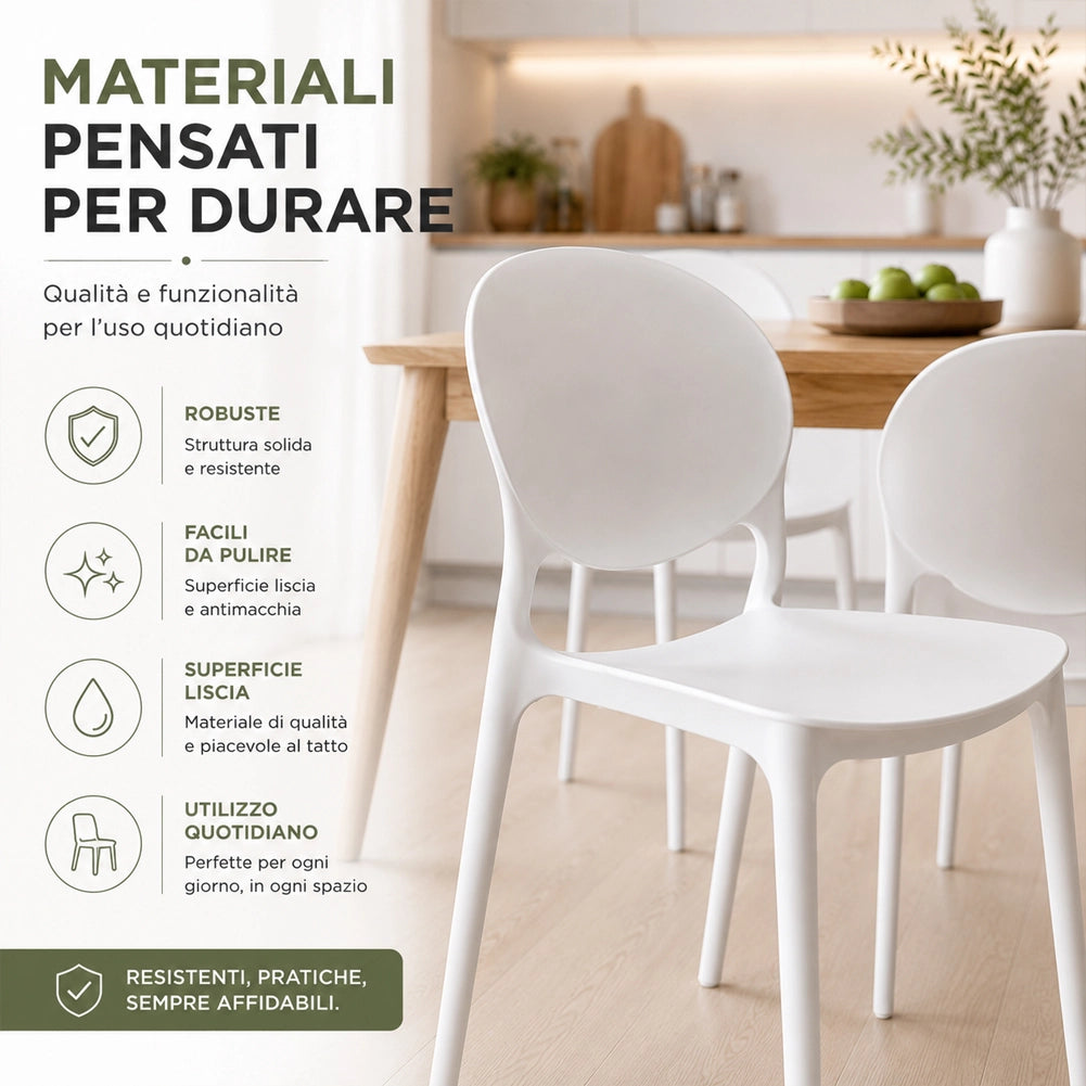 Set 4 Sedie da Pranzo Impilabili in Polipropilene Modello Milano 48x40x80 cm