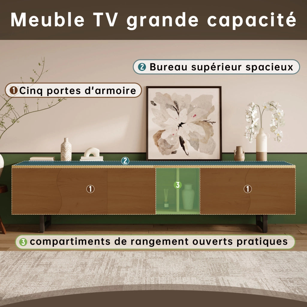 Mobile TV con 5 Ante e Vani a Giorno; Telaio in Ferro; Stile Naturale Moderno; 191??38??46;5 cm; Naturale