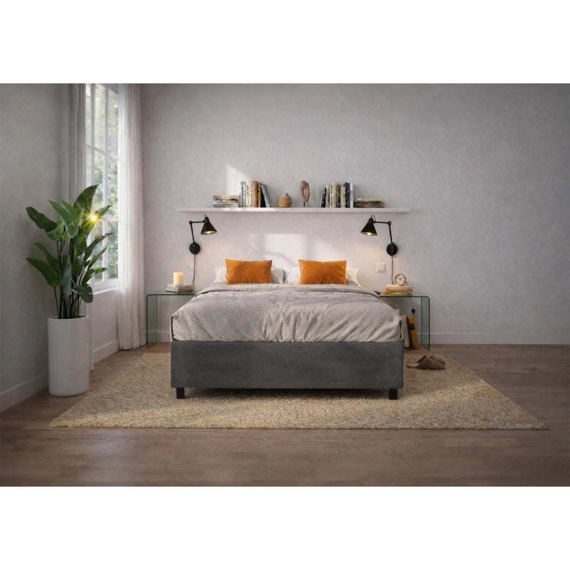 Letto imbottito Letto Matrimoniale alla Francese 140x200 cm BoxMax - Contenitore,Microfibra,Grigio