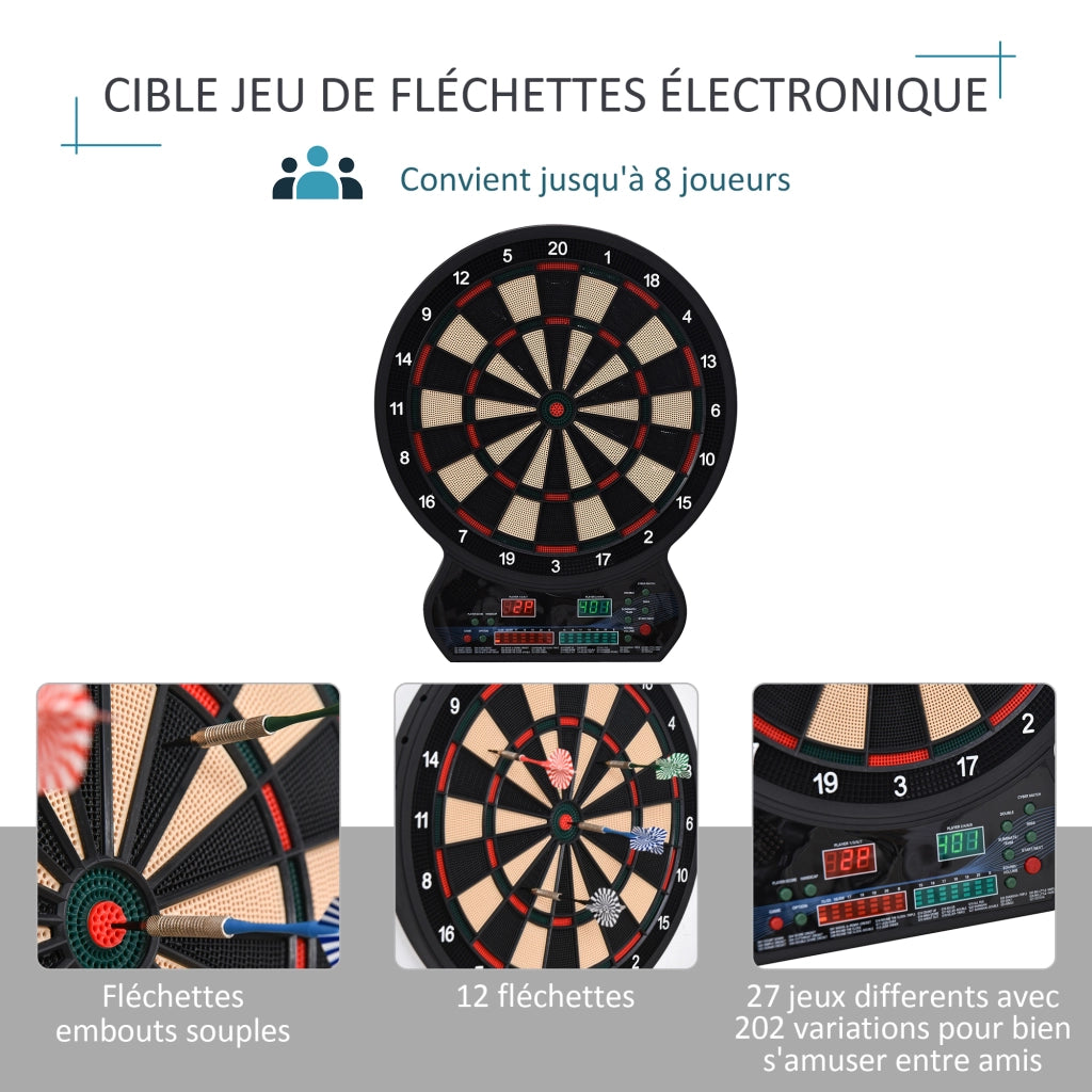 Gioco di freccette elettronico ¨C zephmum ¨C 12 freccette, 27 giochi, 8 giocatori, LED nero