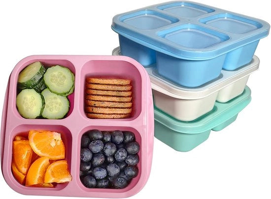 Contenitori per snack con 4 compartimenti - Bento contenitore per snack per bambini e adulti - Contenitori per la preparazione e conservazione di pasti riutilizzabili - Contenitori per la conservazione di alimenti per la scuola e il lavoro