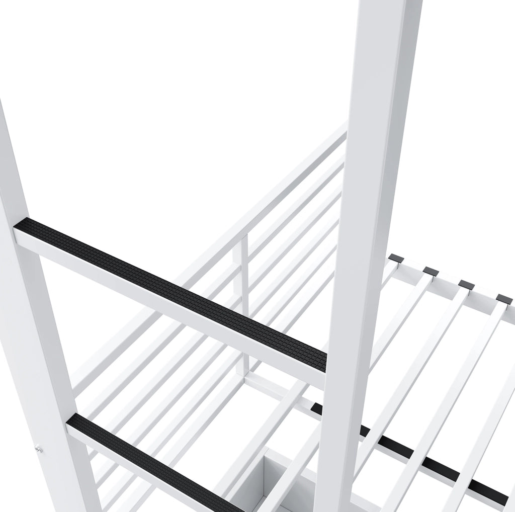 Letto a castello 90x200 cm in MDF e metallo con cassetti; bianco opaco; nero e rovere scuro