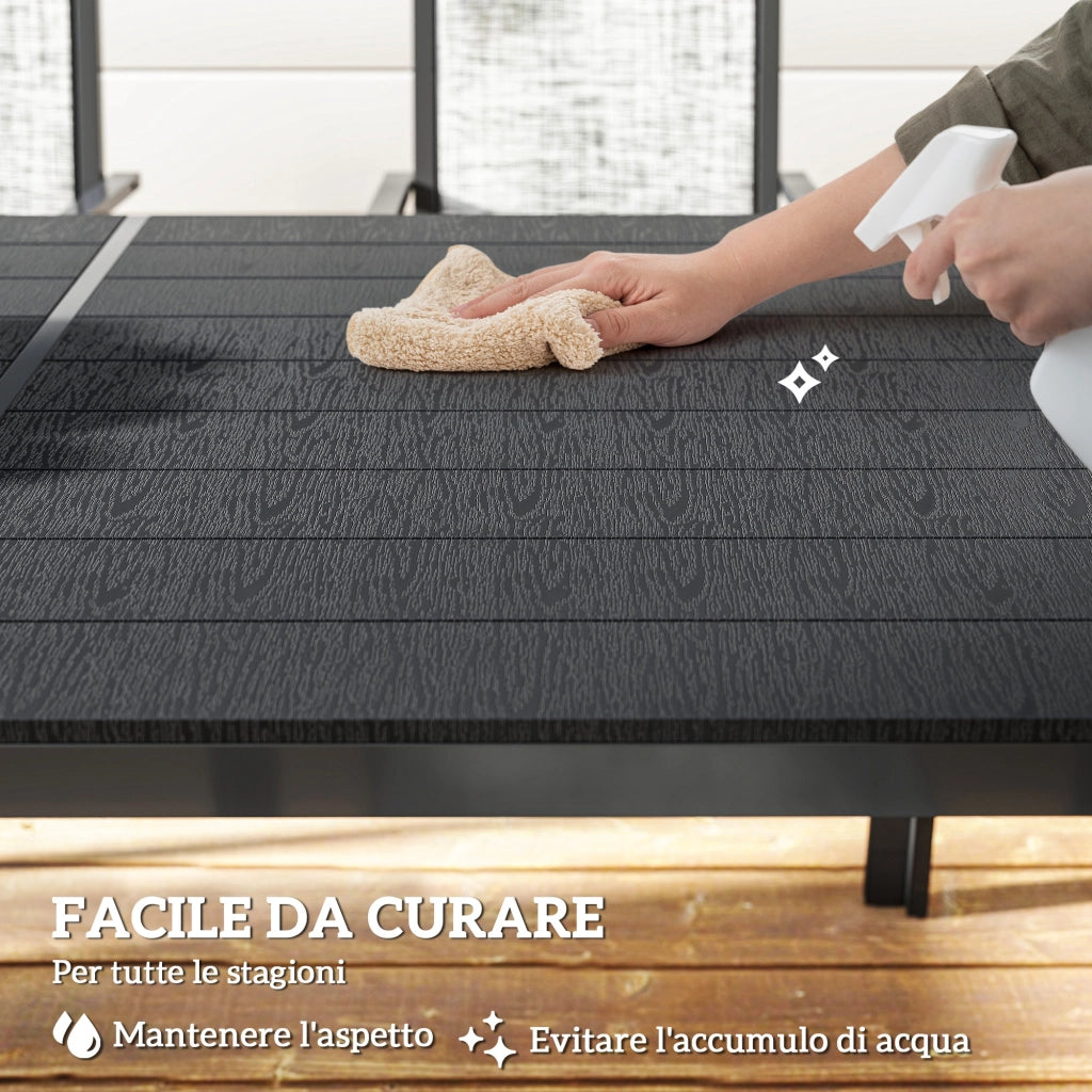 Set da Giardino 7 Pezzi con Tavolo Rettangolare e Sedie Impilabili ¨C zephmum ¨C Grigio e Nero in Acciaio