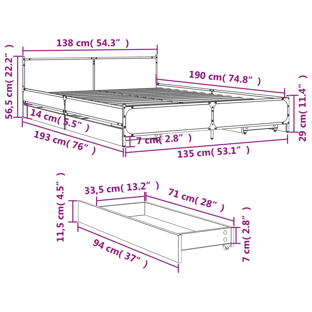 Giroletto Cassetti Grigio Sonoma 135x190 cm Legno Multistrato 3279950