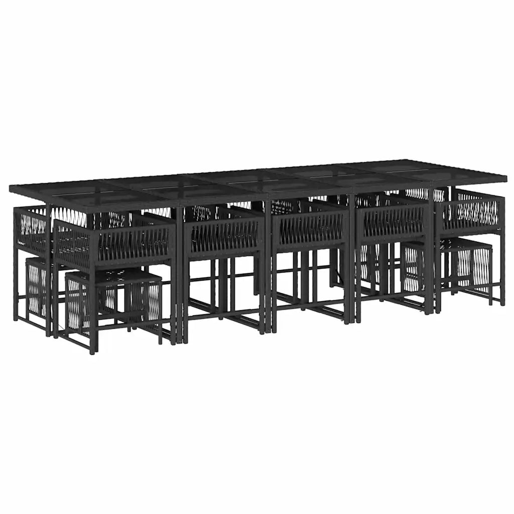 Set da Pranzo da Giardino 15 pz con Cuscini Nero in Polyrattan 3211531