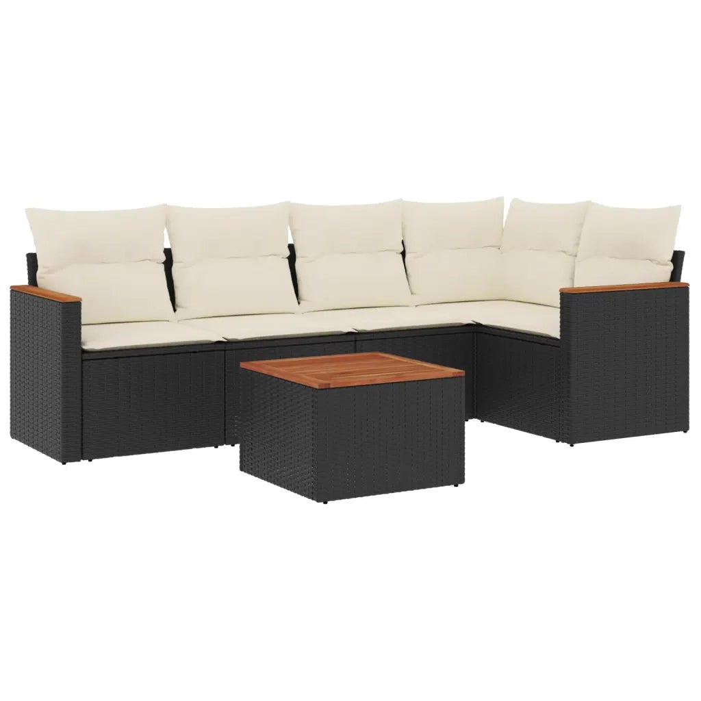 Set Divano da Giardino 6 pz con Cuscini Nero in Polyrattan 3258353