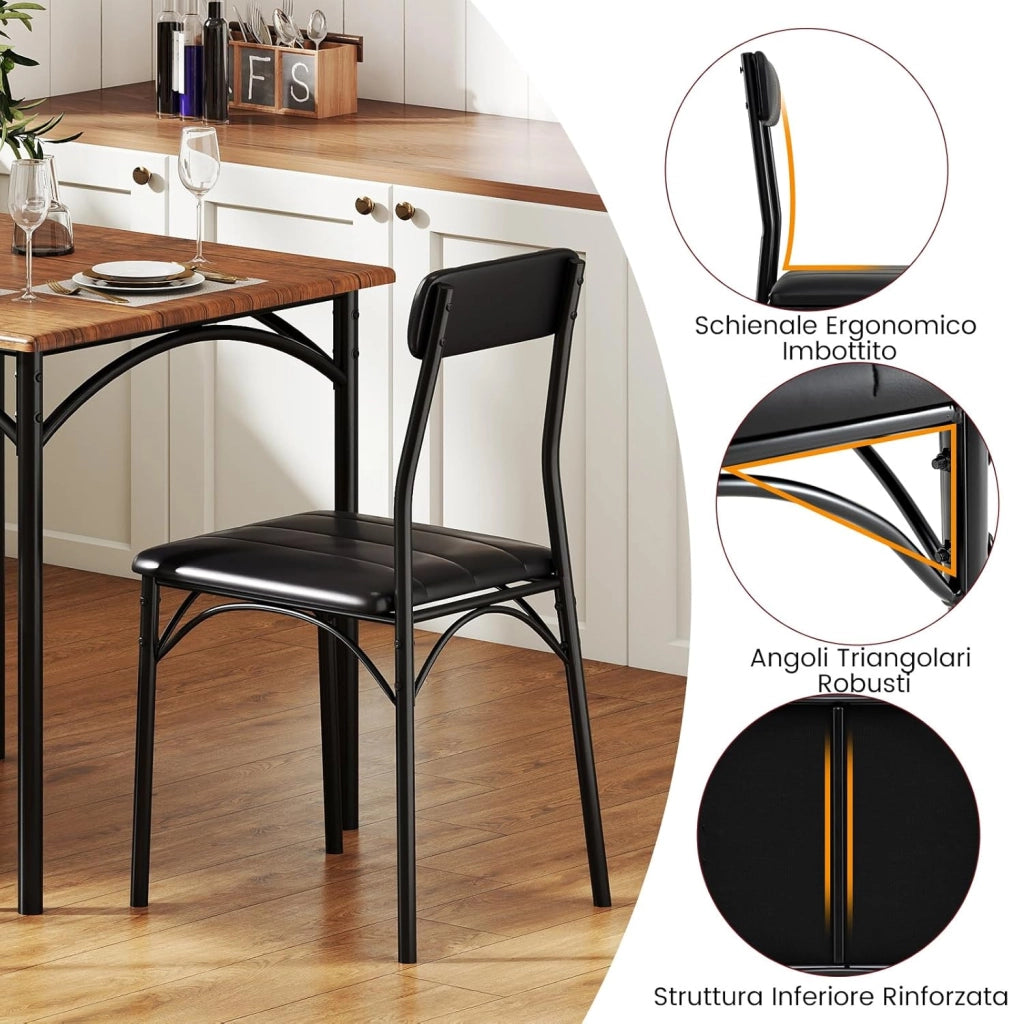 Set Tavolo e 2 Sedie, Tavolino e Sedie da Balcone con Schienali e Sedute Imbottiti, Gambe in Metallo, Mobili Salvaspazio per Cucina, Ristorante e Bistro