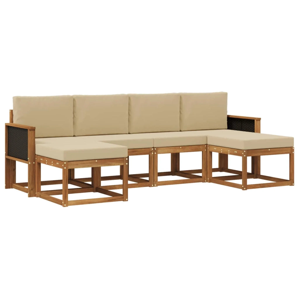 Set di divani da esterno 6 pcs Naturale e Beige Poliestere
