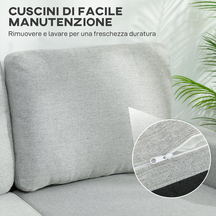 Divano Letto 3 Posti 197x129x85 cm con Chaise e Spazio Contenitore in Tessuto Effetto Lino Grigio e Nero