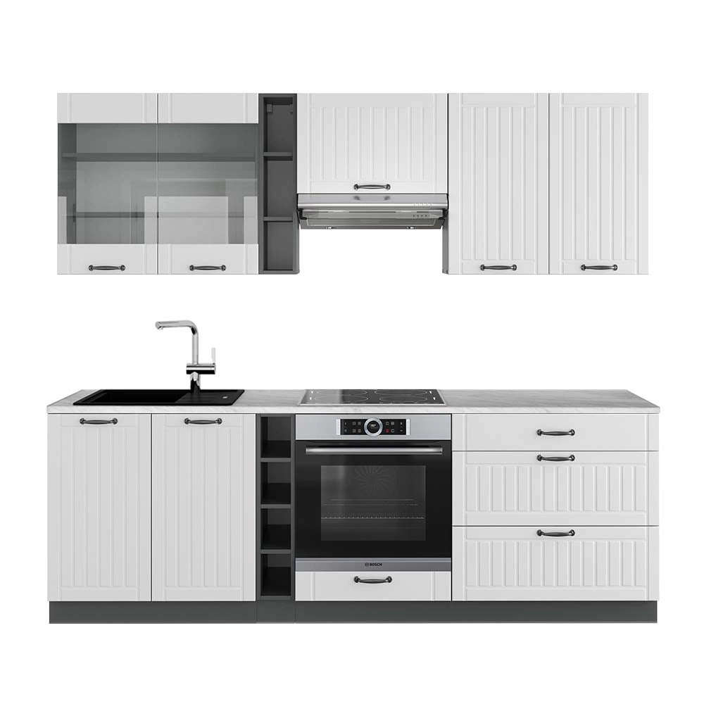 Cucina componibile Fame-Line Bianco rustico/Antracite 235 cm, PL Marmo Vicco