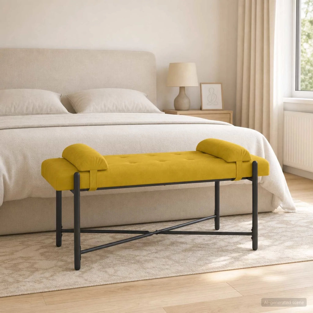Panchina con bottoni e cuscini Giallo 110 x 40 x 46 cm Velluto 42038392