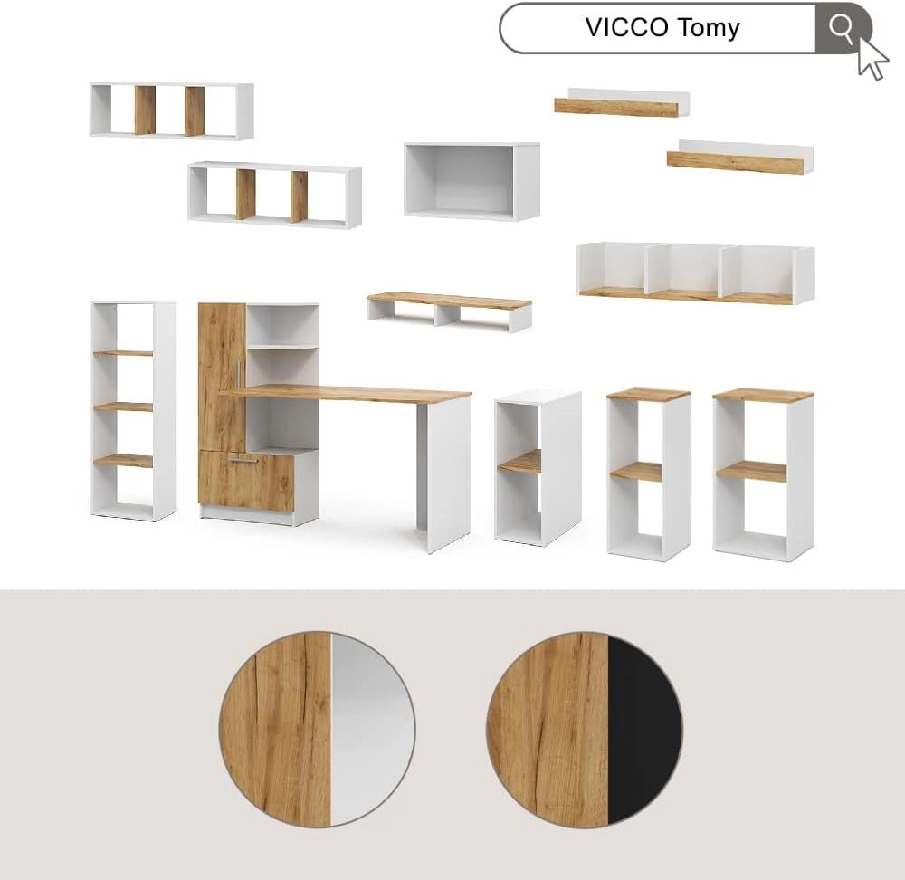 Scaffale a muro Tomy, Rovere bianco/dorato, 90 x 30 cm Set di 2