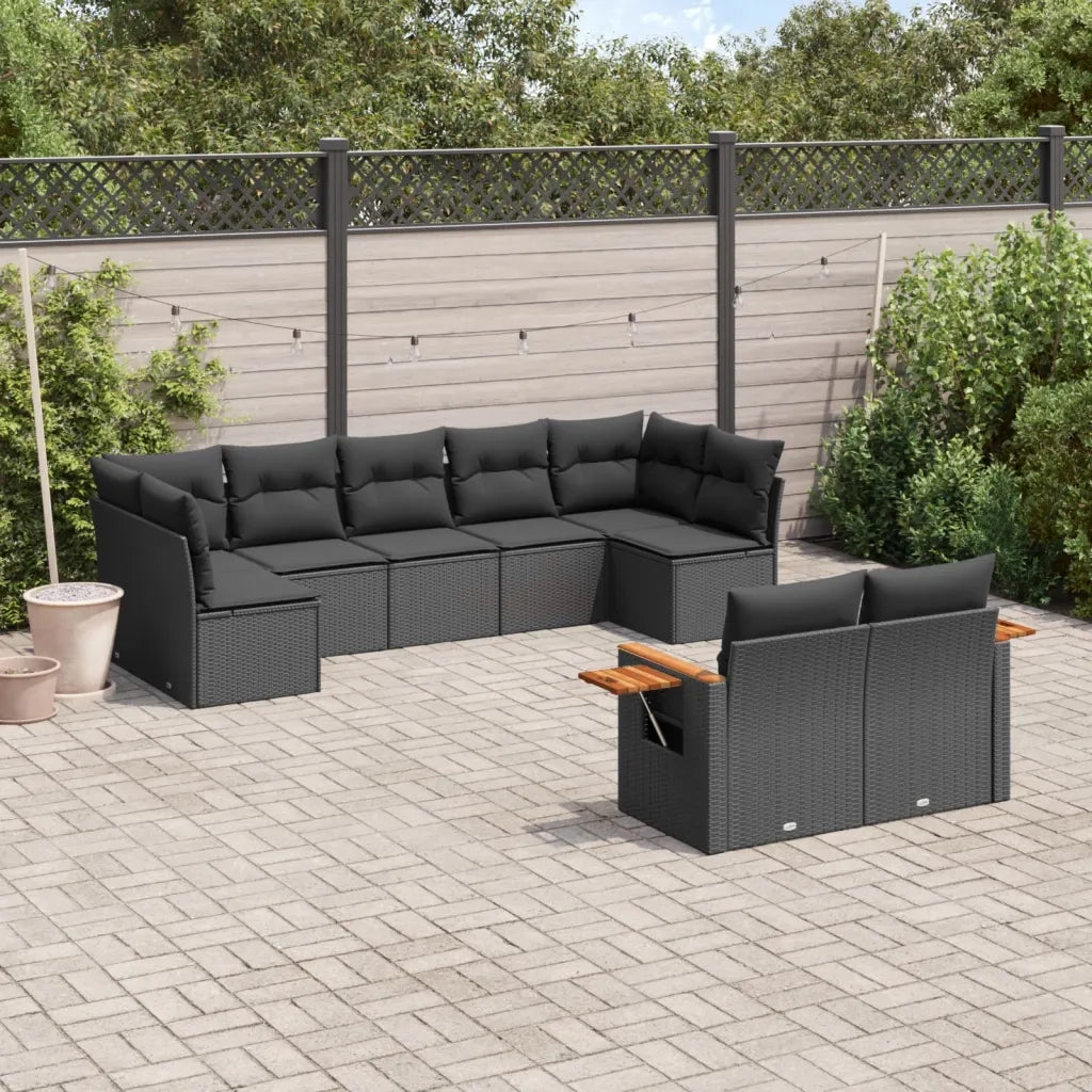 Set Divani da Giardino 9 pz con Cuscini Nero in Polyrattancod mxl 114377