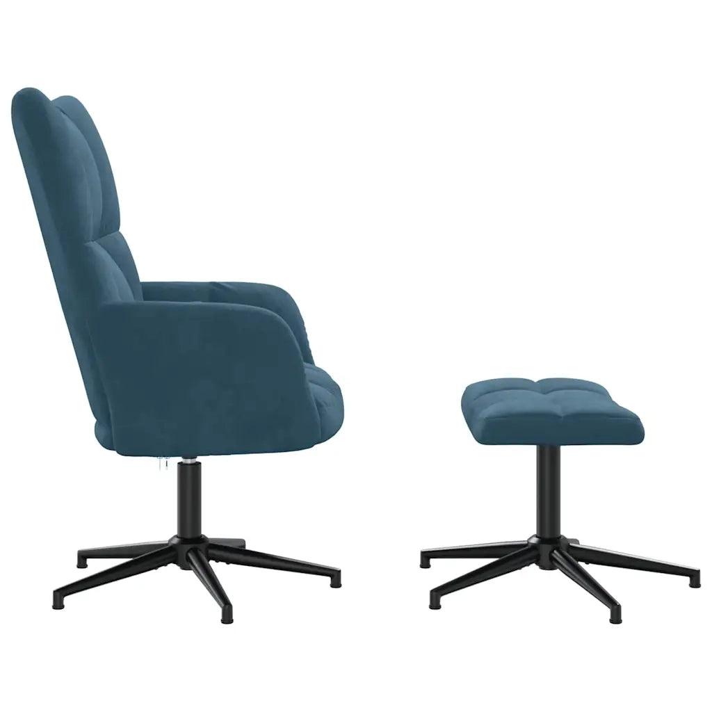 Poltrona Relax con Poggiapiedi Blu in Velluto 328116