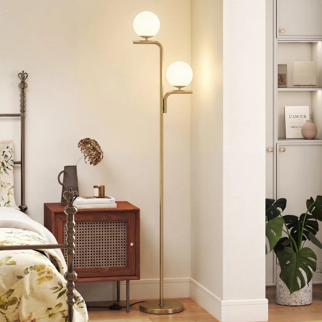 Lampada da Terra a Doppia Testa ¨C Minimal ¨C Dorato, Vetro, 3 Temperature