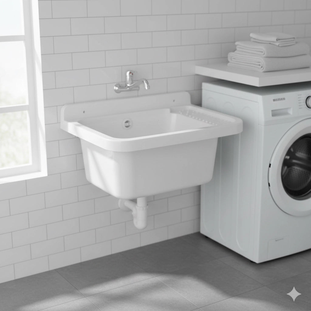 Lavatoio 50x35x24 cm Pilozzo a Parete in Resina Bianco