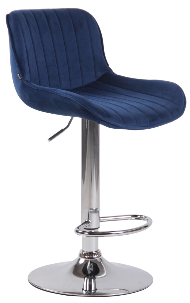 Sgabello Lentini in velluto con poggiapiedi blu,cromo