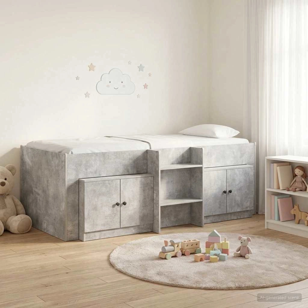 Struttura Letto Loft con Mobile con porta 3 pz Grigio Cemento 3423369