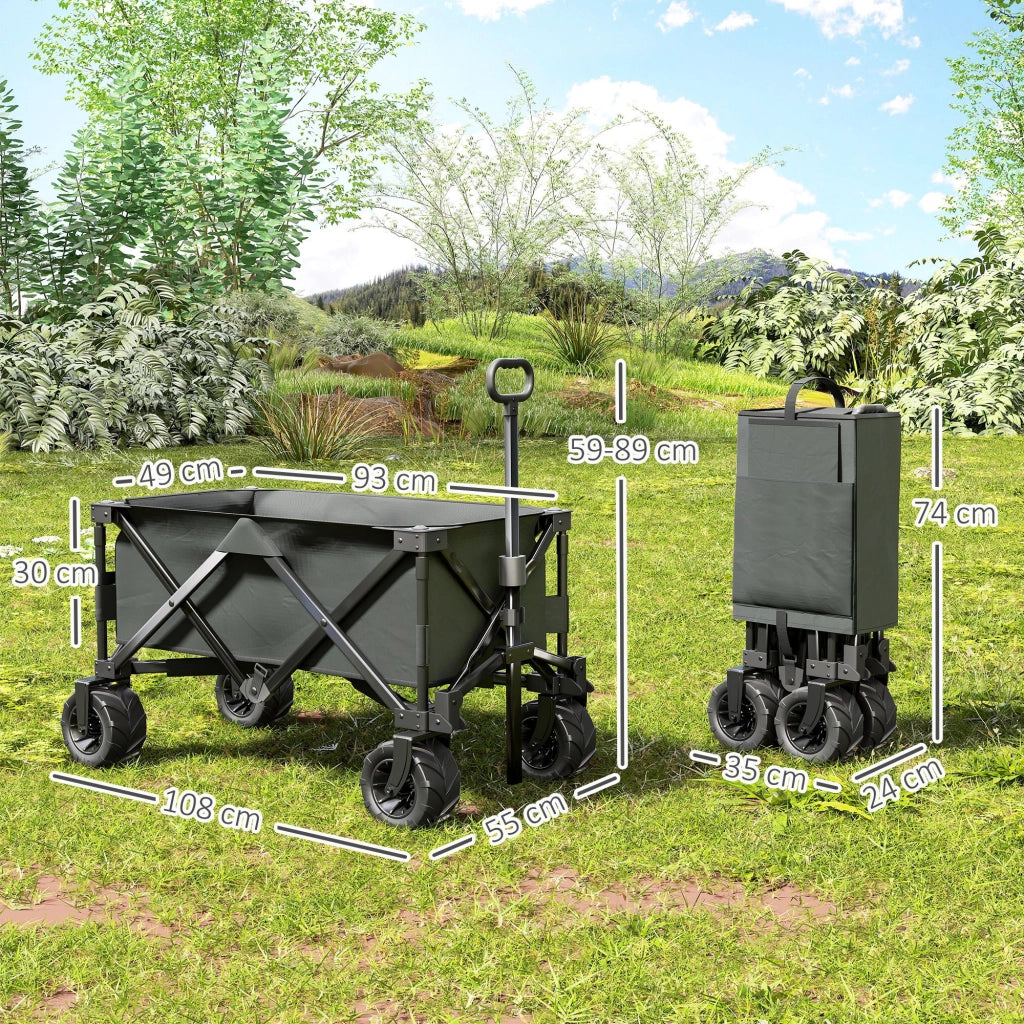 Carrello da Giardino Carico max 70kg con Maniglia Telescopica. in Metallo e Tessuto Oxford. 108x55 cm. Grigio