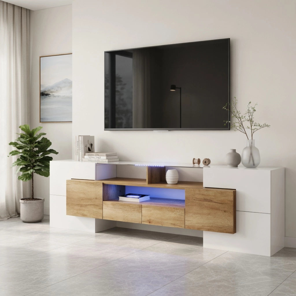 Cassettiera TV colore naturale in MDF lunghezza 200 cm
