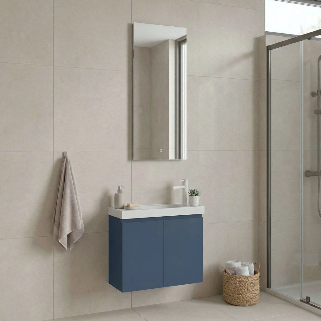 Set mobile lavabo con specchio (2 pezzi) "Ferla 60" - 60 x 22 x 50 cm - Blu opaco