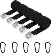 Cinturoni di fissaggio, 5 pezzi 25 mm × 1,5 m, cinturoni di fissaggio veloci neri corti con 5 pezzi di ganci di fissaggio con rilascio regolabile per auto, bicicletta, motocicletta, bagaglio, campeggio