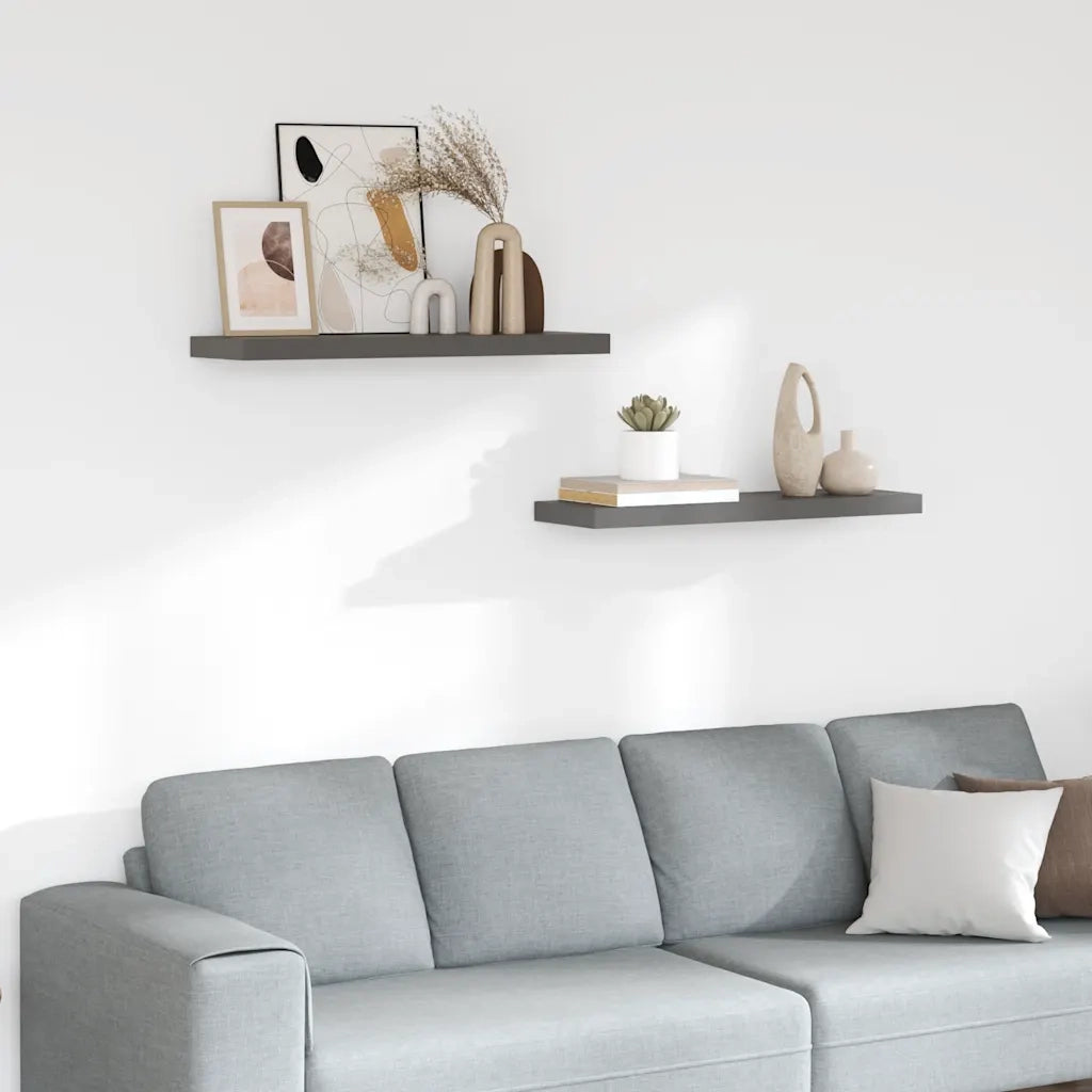 Scaffali a Parete 2 pz Grigio Lucido 80x23,5x3,8 cm in MDF 323794