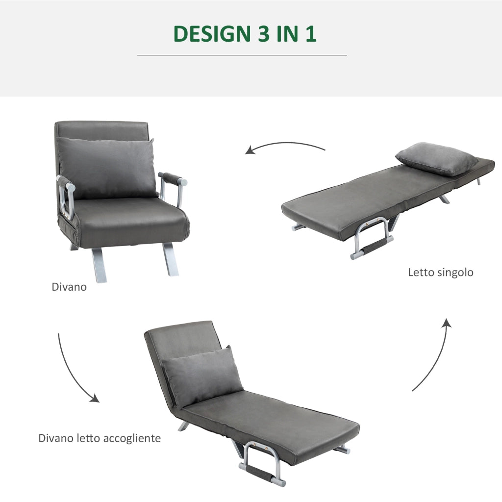 Poltrona letto singolo pieghevole ¨C Xylo ¨C tessuto grigio scamosciato e metallo 65x69x80 cm