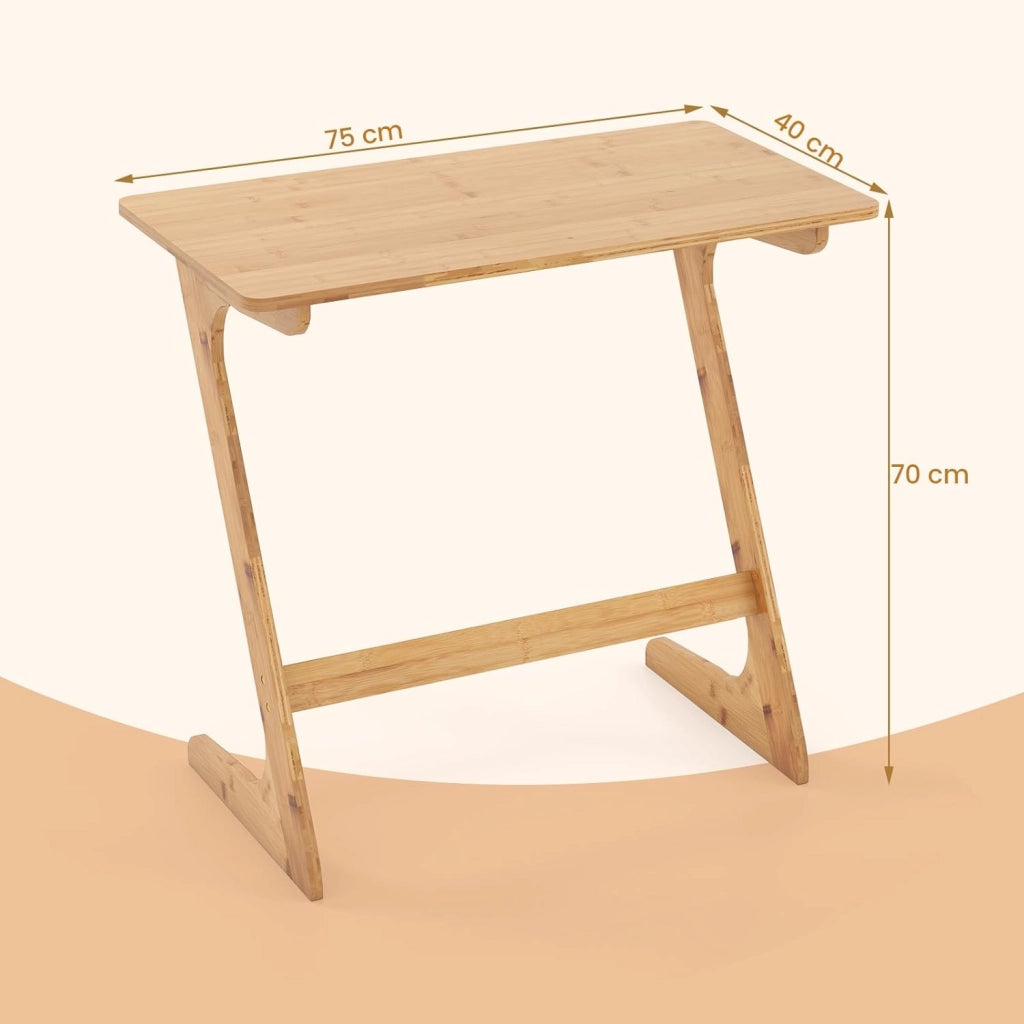 Tavolino Laterale, Tavolino da Divano e Letto in Bambù con Ampio Piano per Laptop, Struttura Stabile, Design Salvaspazio per Camera da Letto, Soggiorno, Studio, 75 x 40 x 70 cm (Naturale)