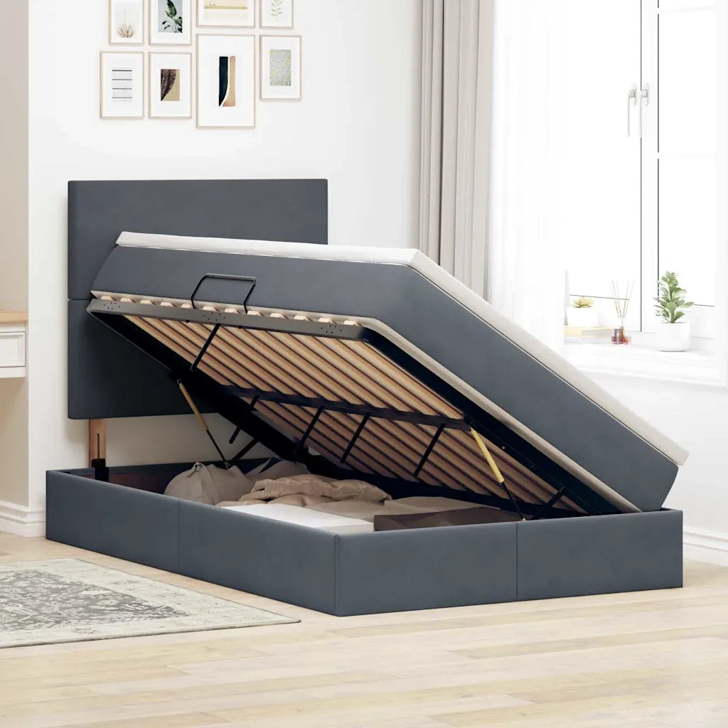 Letto con contenitore e materasso Grigio scuro 120 x 200 cm