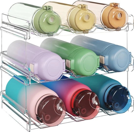 Contenitore per acqua in plastica per scaffale, frigorifero, magazzino - Contenitore per acqua per piano cottura in cucina, scaffale, ufficio - Pacchetto da 2, ogni pannello contiene 3 contenitori