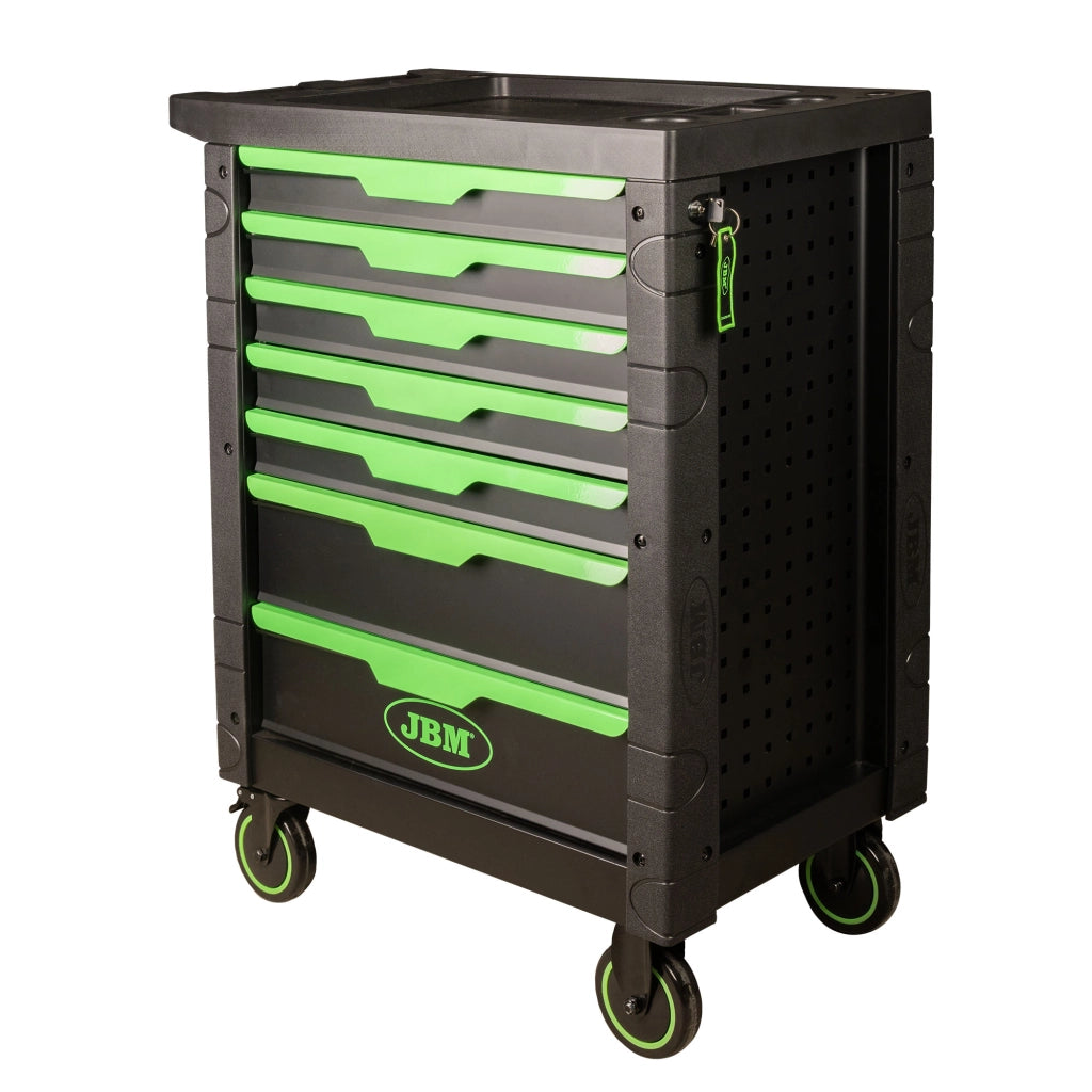 Carrello officina JBM armadio a 7 cassetti con 172 utensili in moduli EVA, chiusura centralizzata e ruote professionali per officine e meccanici