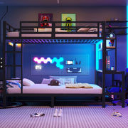 Letto a castello 90 x 200 cm con scrivania; ripiani; LED e USB in metallo nero