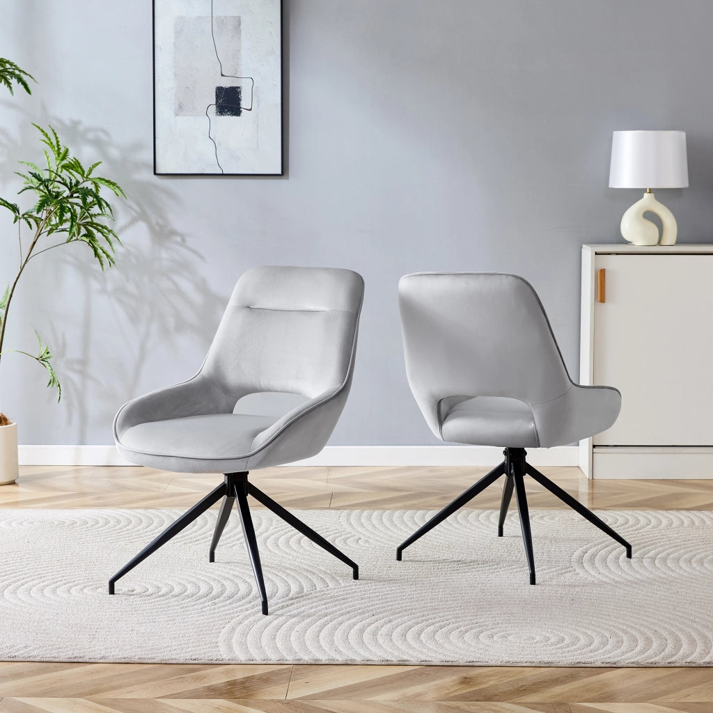 SEDIA DA PRANZO Girevole 360° Set da 2 pezzi Velluto Grigio Chiaro Metallo Nero